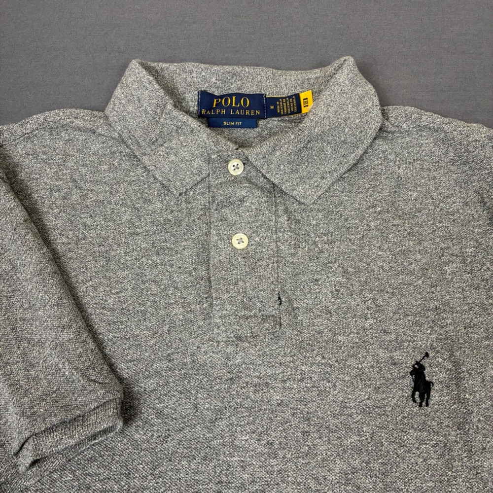 Polo Ralph Lauren Gray Short Sleeve Polo Shirt Men's Size Small Navy Blue Pony